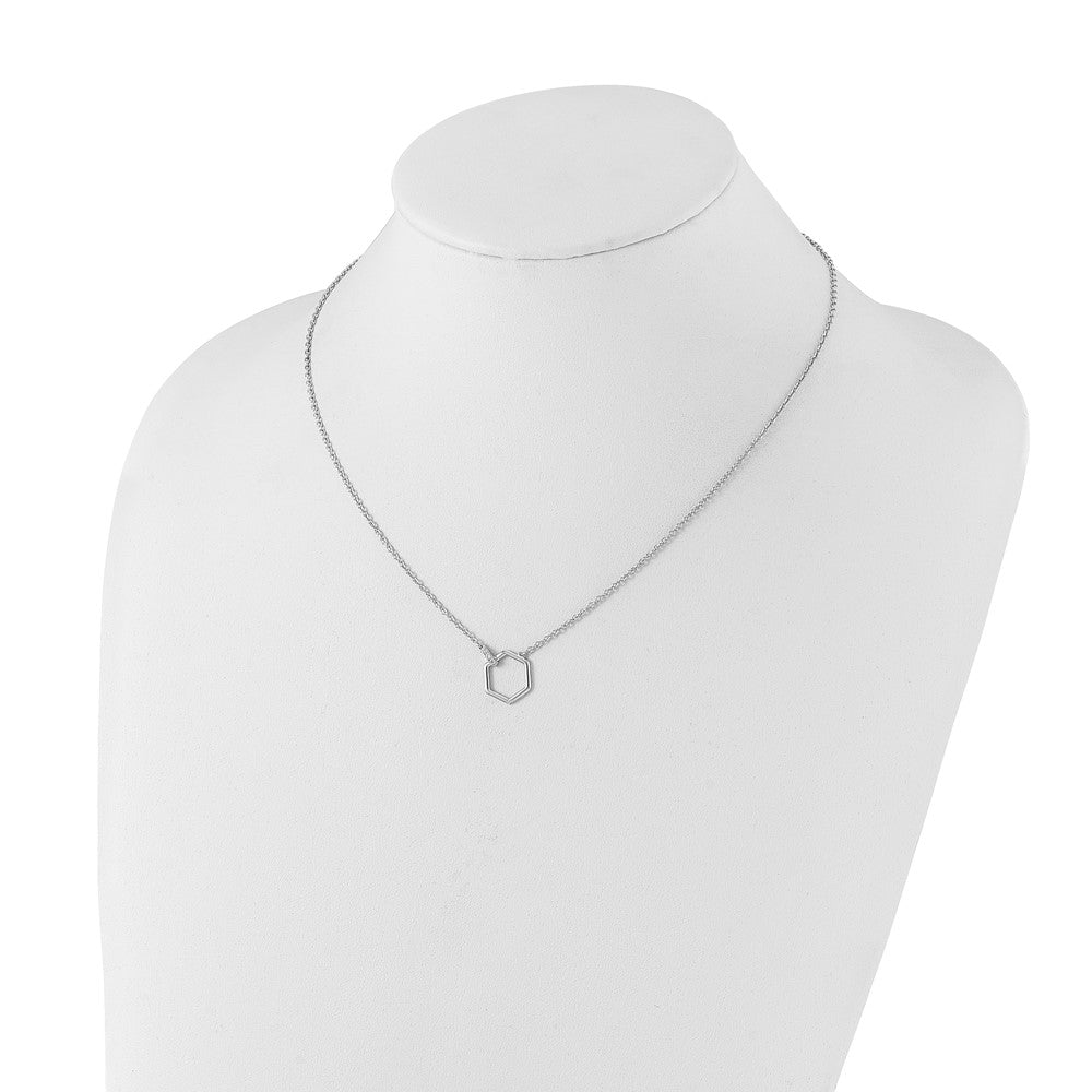 Sterling Silver White Ice Rhodium-Plated Diamond Hexagon Necklace