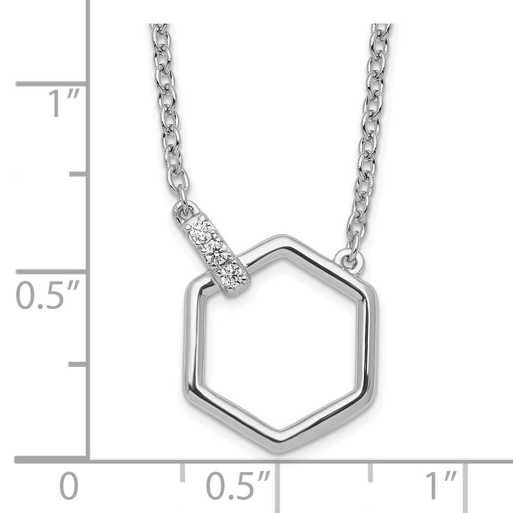 Sterling Silver White Ice Rhodium-Plated Diamond Hexagon Necklace