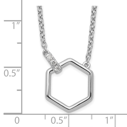 Sterling Silver White Ice Rhodium-Plated Diamond Hexagon Necklace