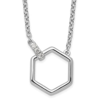 Sterling Silver White Ice Rhodium-Plated Diamond Hexagon Necklace