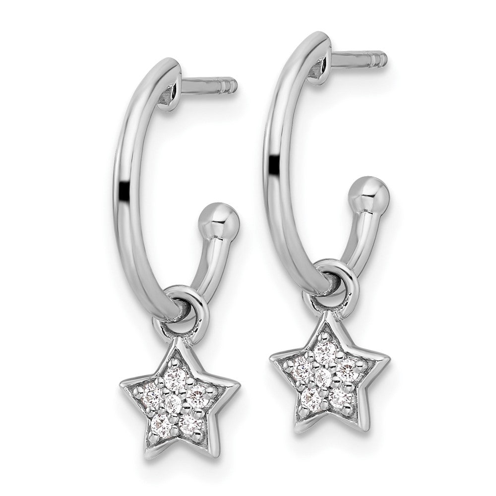 Sterling Silver White Ice Rhodium-Plated Diamond Star Dangle Post Earrings