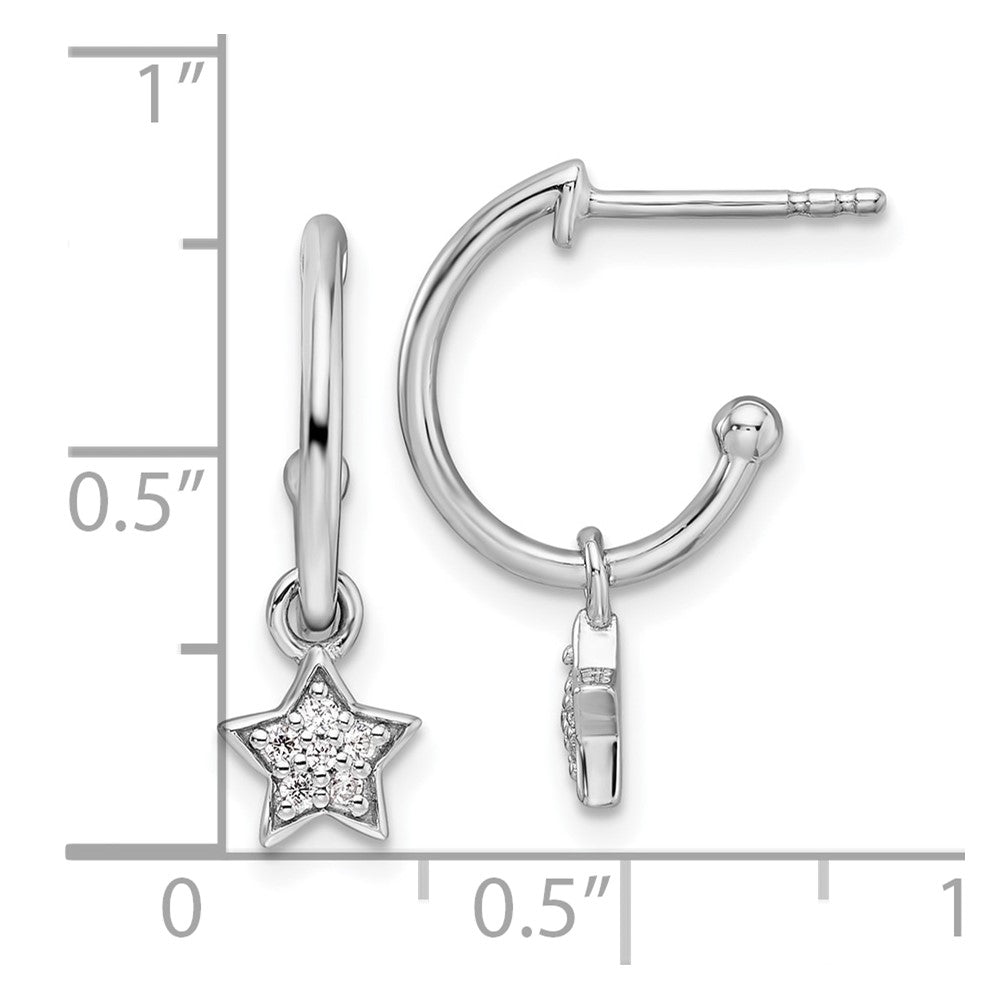 Sterling Silver White Ice Rhodium-Plated Diamond Star Dangle Post Earrings