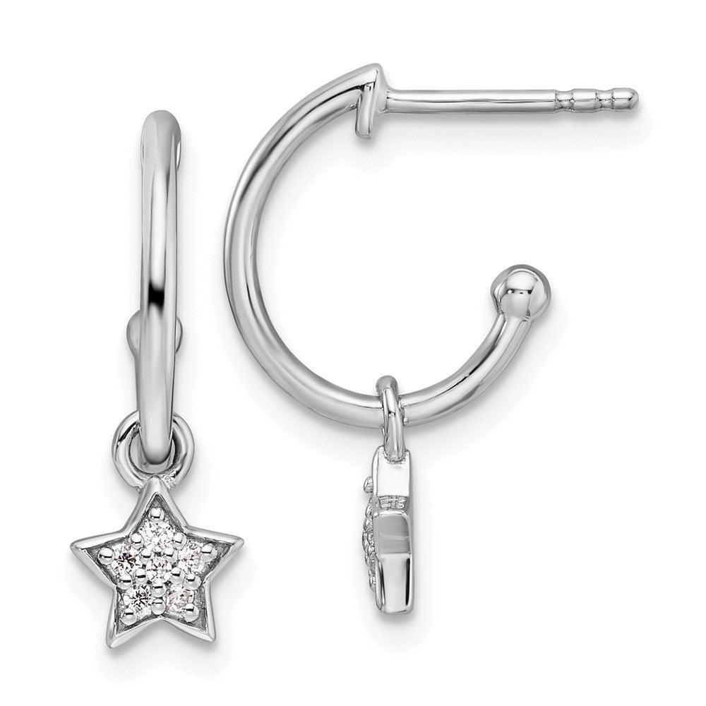 Sterling Silver White Ice Rhodium-Plated Diamond Star Dangle Post Earrings