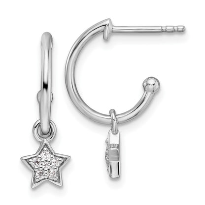 Sterling Silver White Ice Rhodium-Plated Diamond Star Dangle Post Earrings