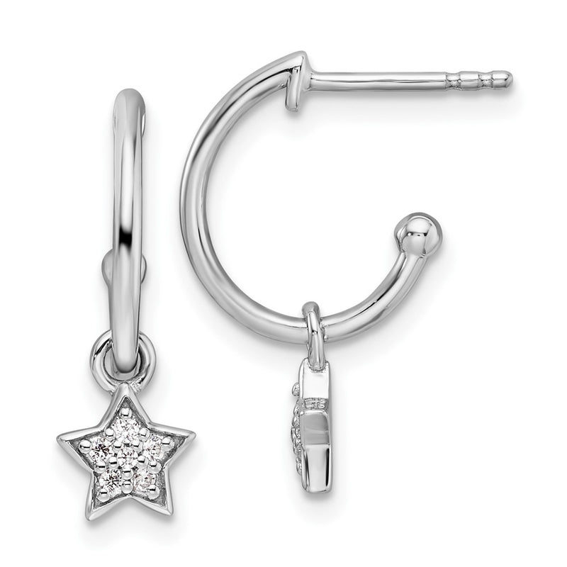 Sterling Silver White Ice Rhodium-Plated Diamond Star Dangle Post Earrings