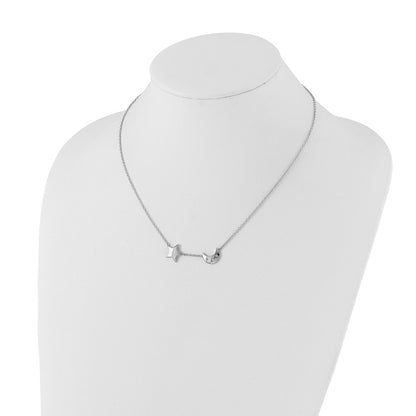 Sterling Silver White Ice Rhodium-Plated Diamond Star and Moon Necklace