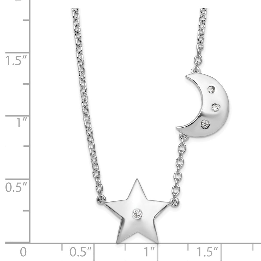 Sterling Silver White Ice Rhodium-Plated Diamond Star and Moon Necklace