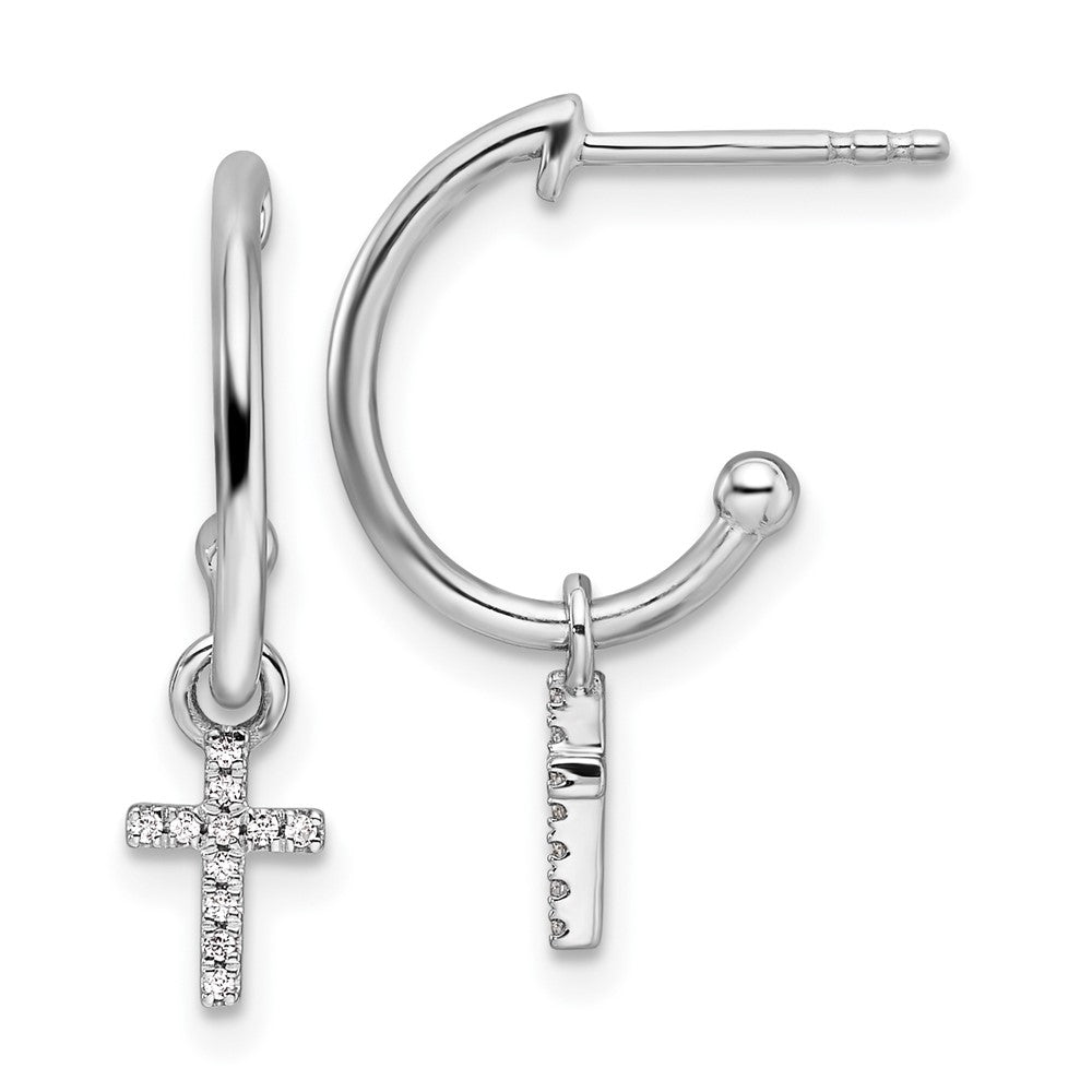 Sterling Silver White Ice Rhodium-Plated Diamond Cross Dangle Post Earrings