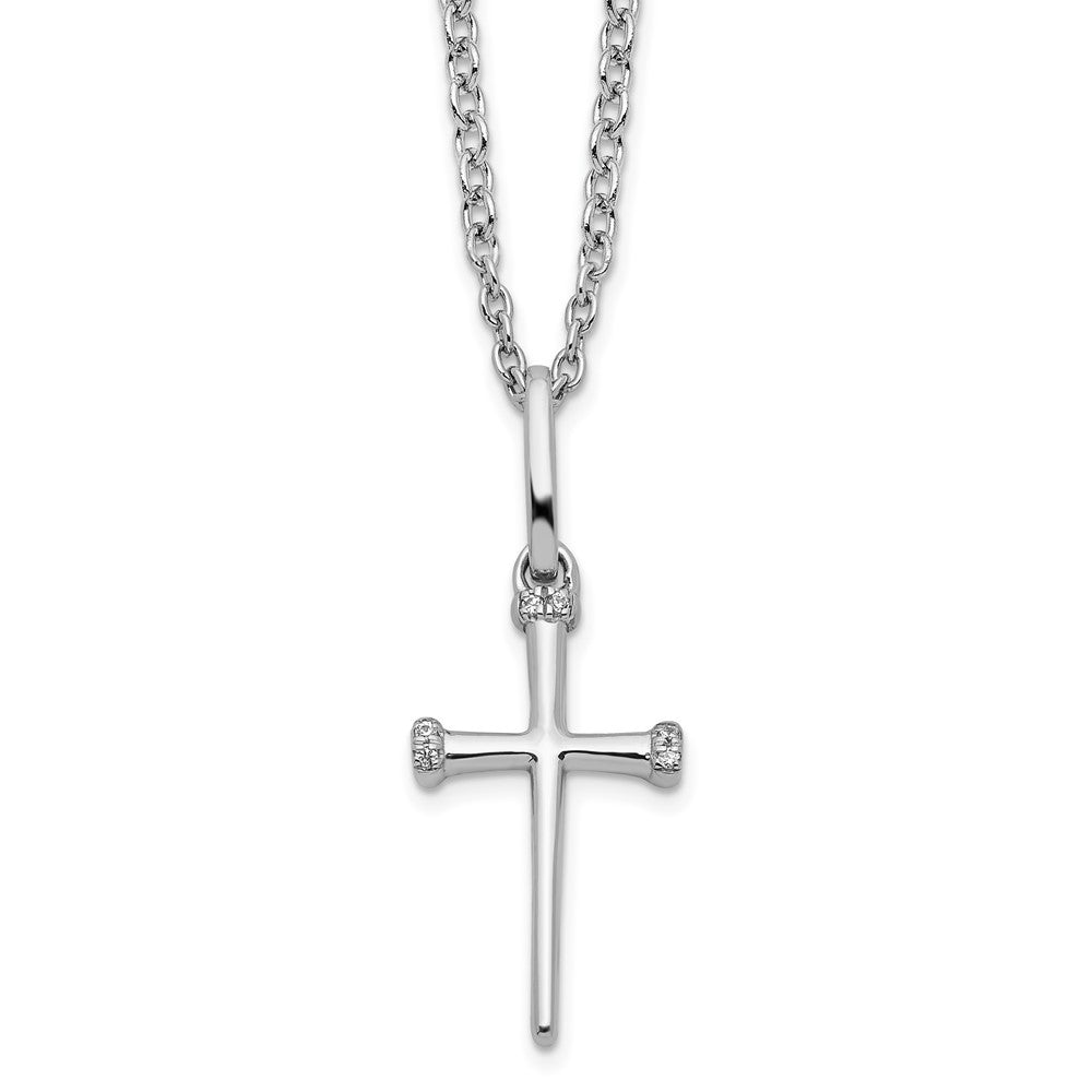 Sterling Silver White Ice Rhodium-Plated Diamond Cross Necklace