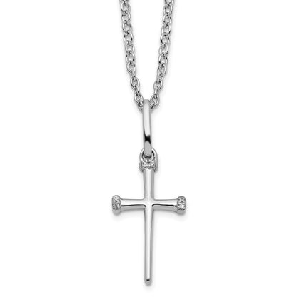 Sterling Silver White Ice Rhodium-Plated Diamond Cross Necklace