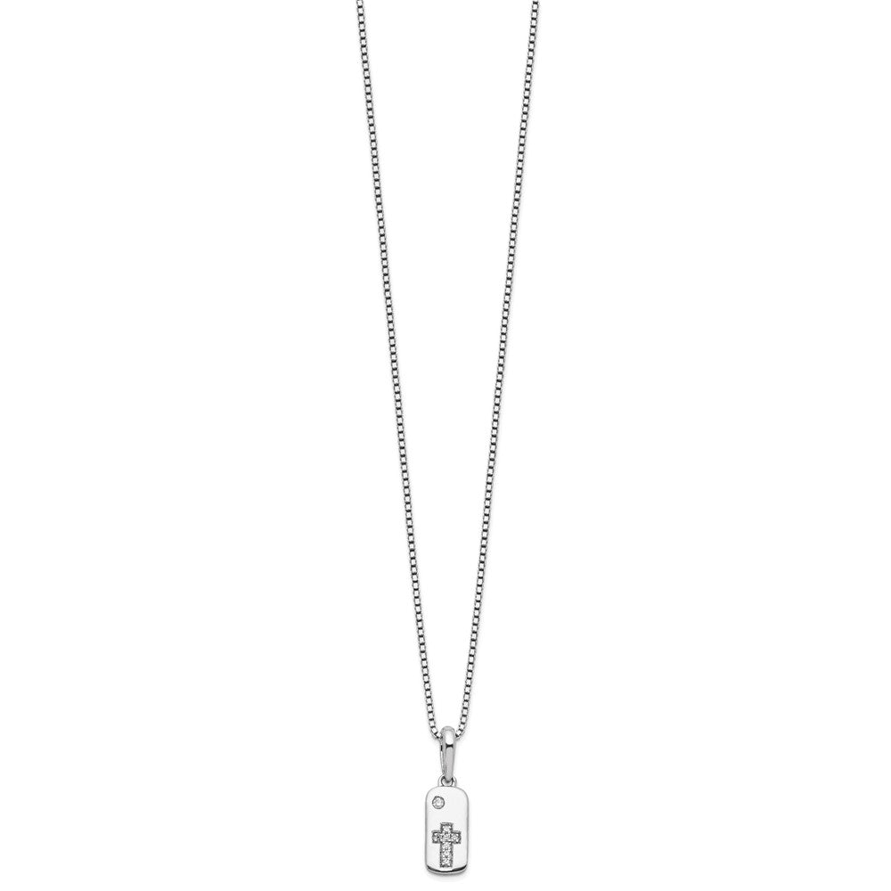 Sterling Silver White Ice Rhodium-Plated Diamond Cross Tag Necklace