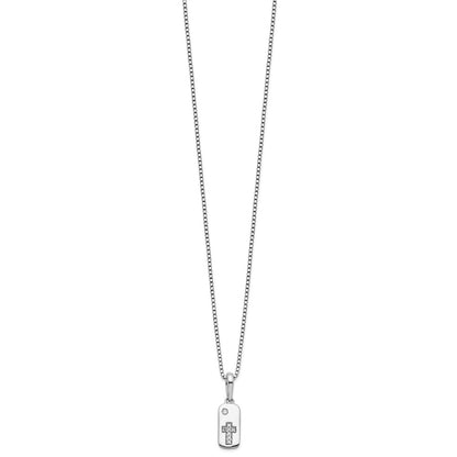Sterling Silver White Ice Rhodium-Plated Diamond Cross Tag Necklace