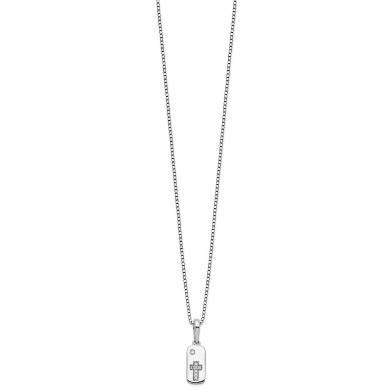 Sterling Silver White Ice Rhodium-Plated Diamond Cross Tag Necklace