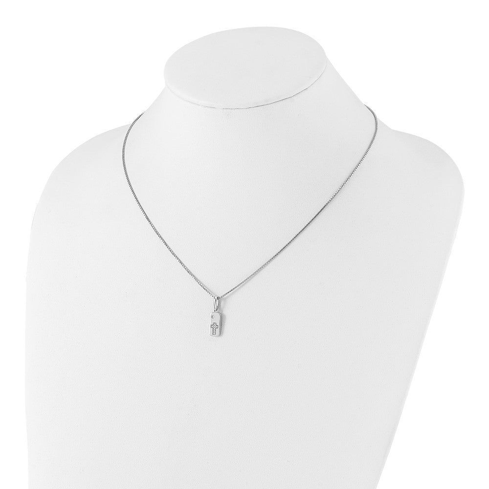 Sterling Silver White Ice Rhodium-Plated Diamond Cross Tag Necklace