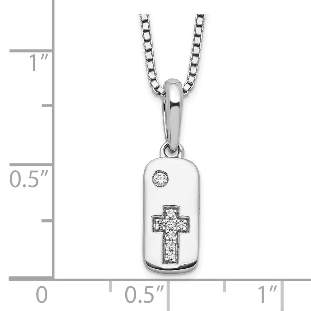 Sterling Silver White Ice Rhodium-Plated Diamond Cross Tag Necklace