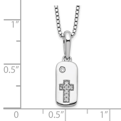 Sterling Silver White Ice Rhodium-Plated Diamond Cross Tag Necklace