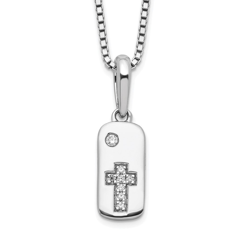 Sterling Silver White Ice Rhodium-Plated Diamond Cross Tag Necklace