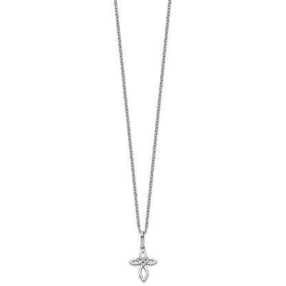Sterling Silver White Ice Rhodium-Plated Diamond Cross with Heart Necklace