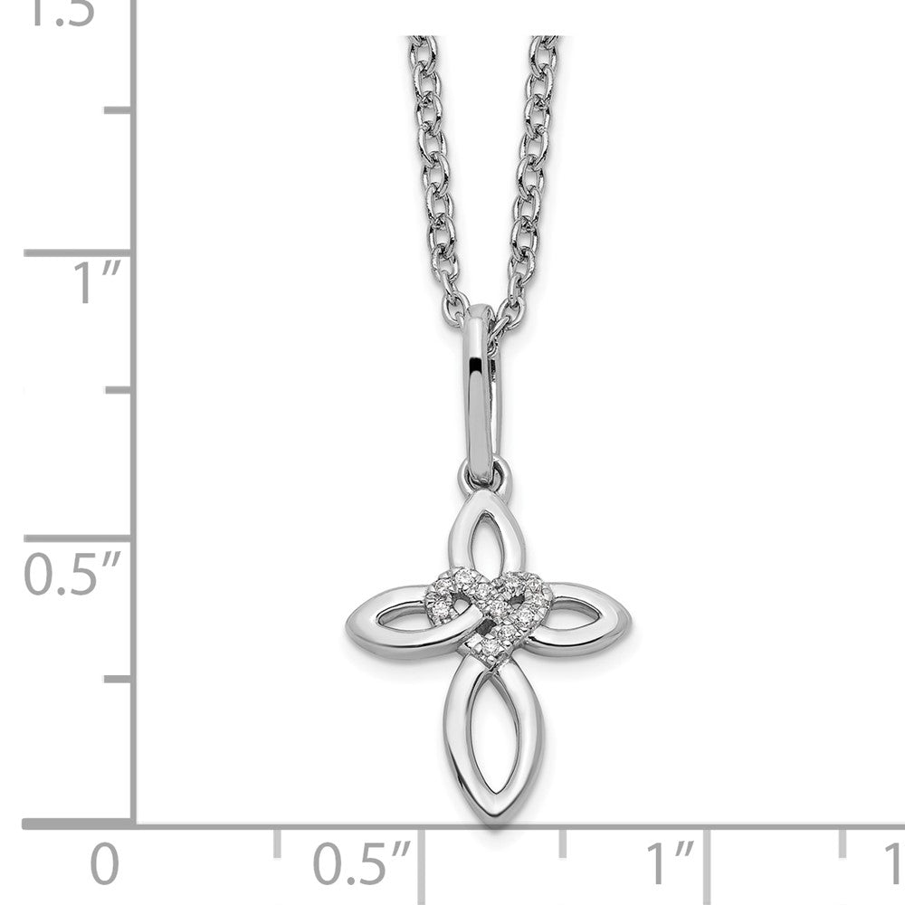 Sterling Silver White Ice Rhodium-Plated Diamond Cross with Heart Necklace