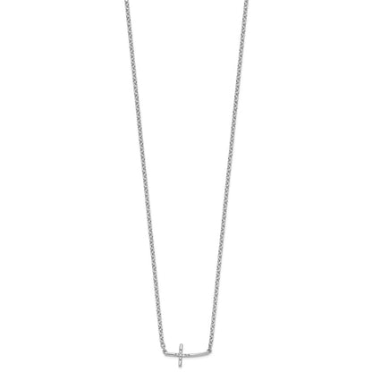 Sterling Silver White Ice Rhodium-Plated Diamond Sideways Cross Necklace