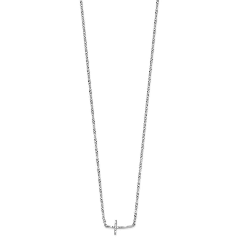 Sterling Silver White Ice Rhodium-Plated Diamond Sideways Cross Necklace