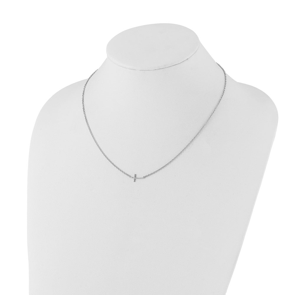Sterling Silver White Ice Rhodium-Plated Diamond Sideways Cross Necklace