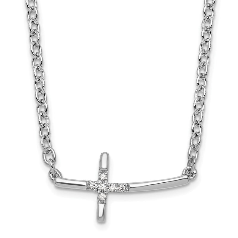 Sterling Silver White Ice Rhodium-Plated Diamond Sideways Cross Necklace