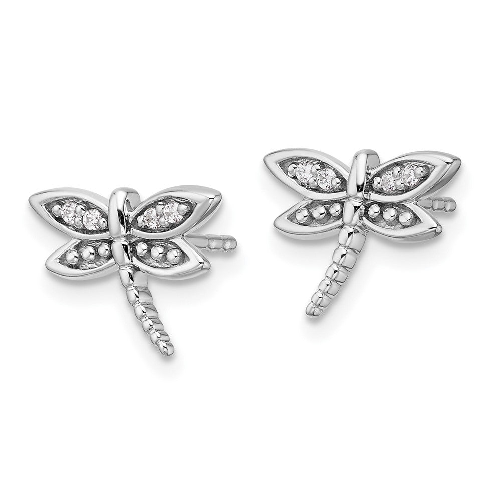 Sterling Silver White Ice Rhodium-Plated Diamond Dragonfly Post Earrings