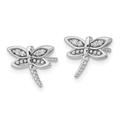 Sterling Silver White Ice Rhodium-Plated Diamond Dragonfly Post Earrings
