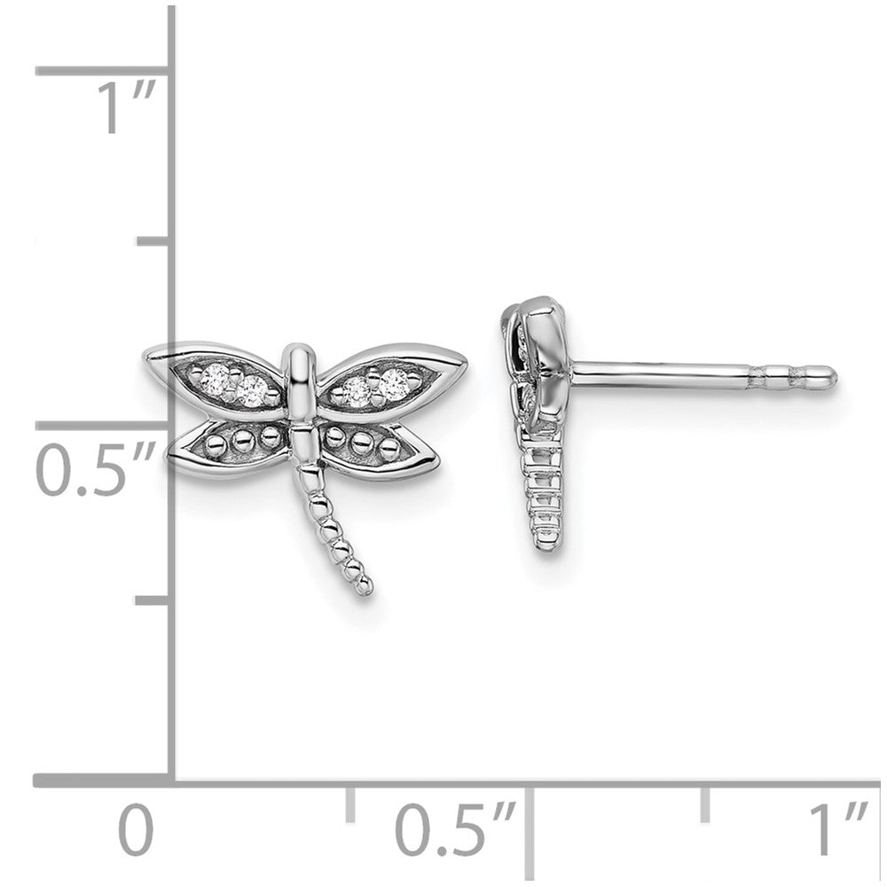 Sterling Silver White Ice Rhodium-Plated Diamond Dragonfly Post Earrings
