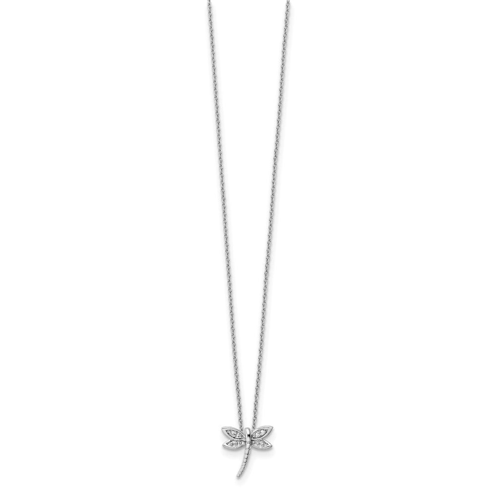 Sterling Silver White Ice Rhodium-Plated Diamond Dragonfly Necklace