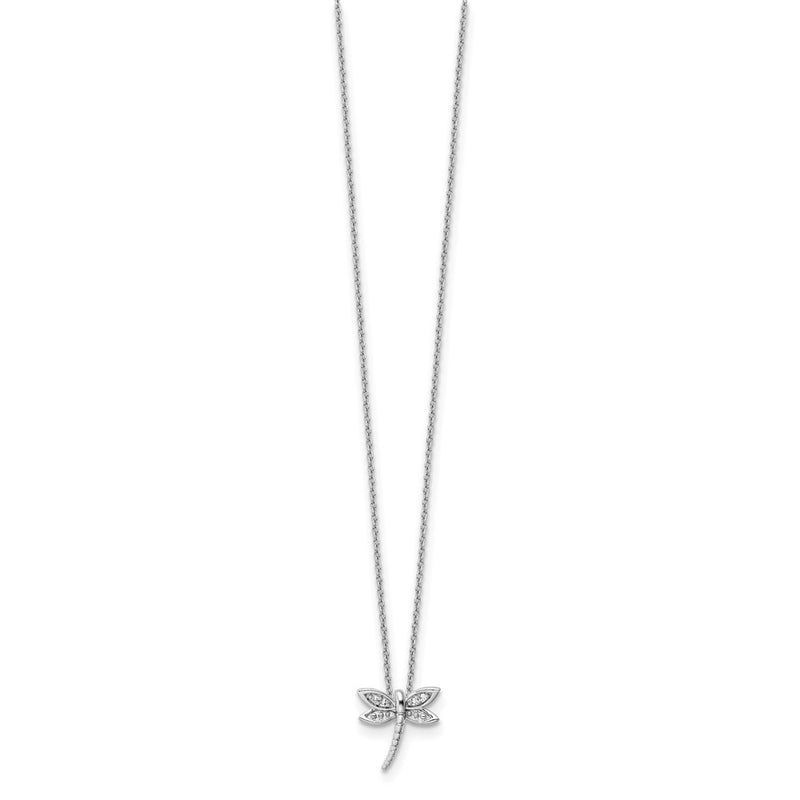 Sterling Silver White Ice Rhodium-Plated Diamond Dragonfly Necklace