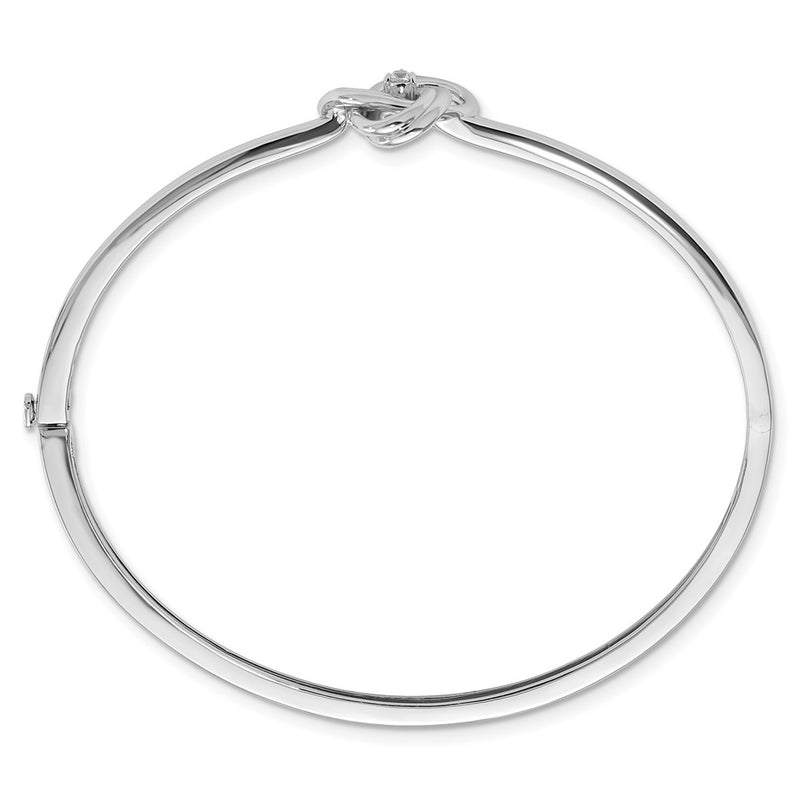 Sterling Silver White Ice Rhodium-Plated Diamond Love Knot Hinged Bangle