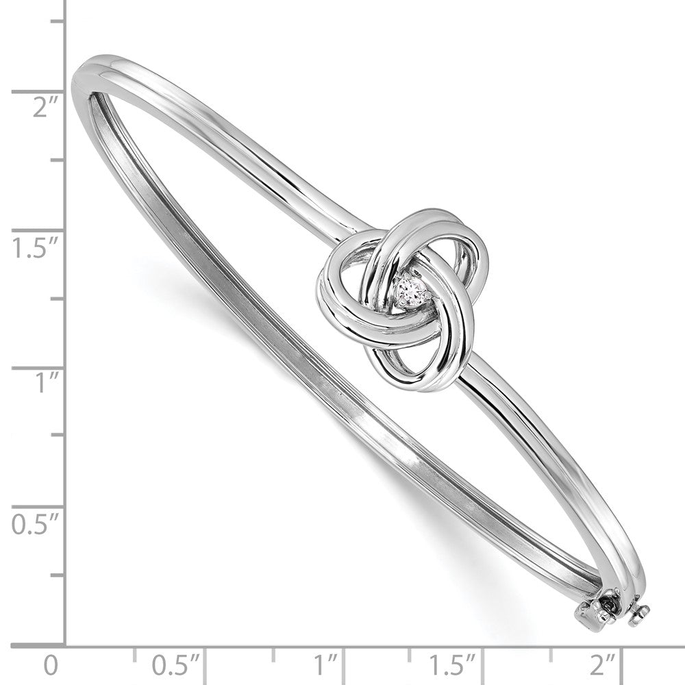 Sterling Silver White Ice Rhodium-Plated Diamond Love Knot Hinged Bangle