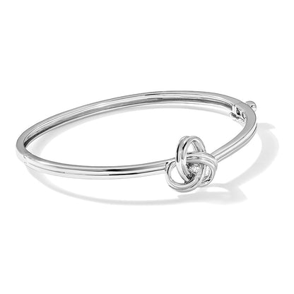 Sterling Silver White Ice Rhodium-Plated Diamond Love Knot Hinged Bangle