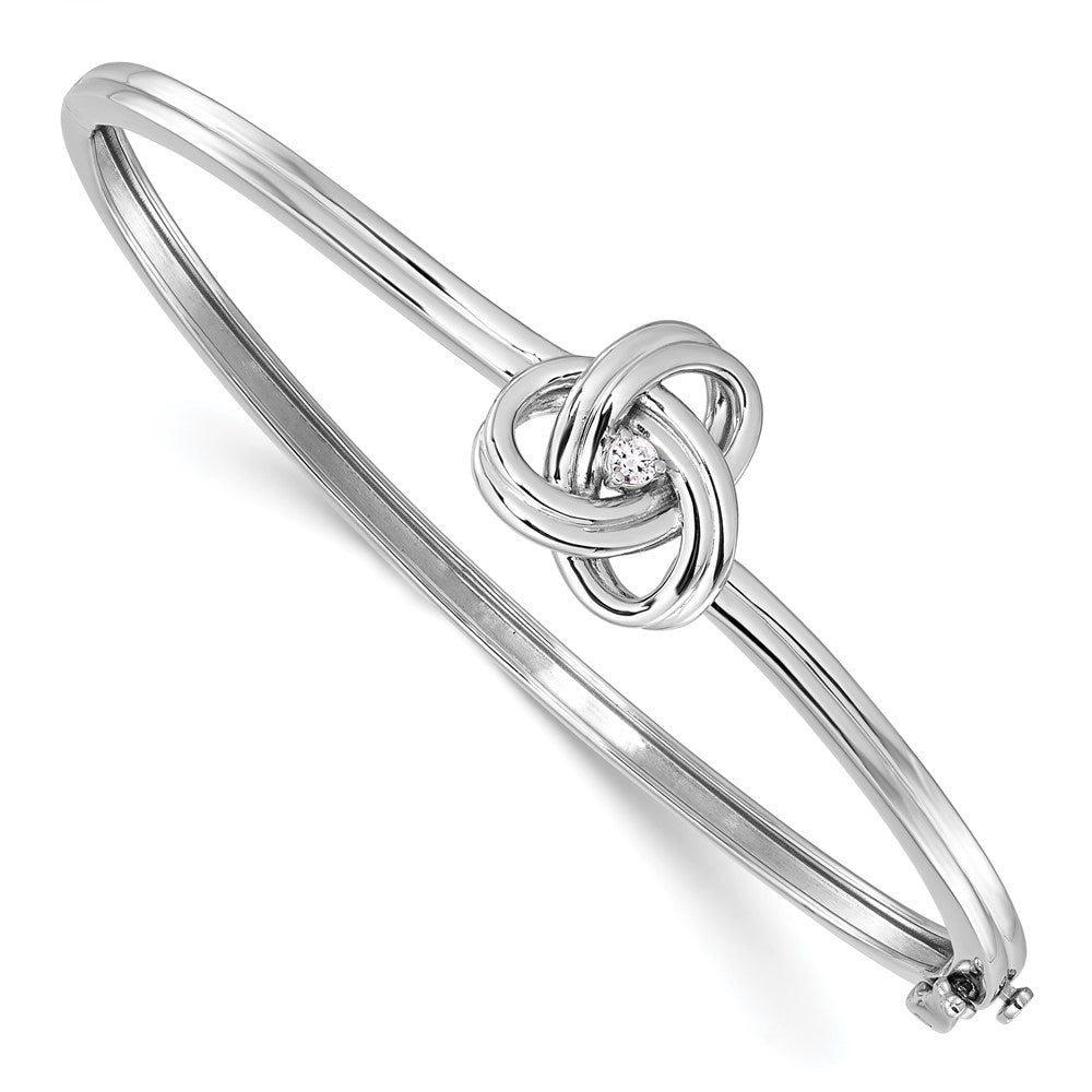 Sterling Silver White Ice Rhodium-Plated Diamond Love Knot Hinged Bangle