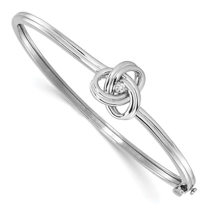 Sterling Silver White Ice Rhodium-Plated Diamond Love Knot Hinged Bangle