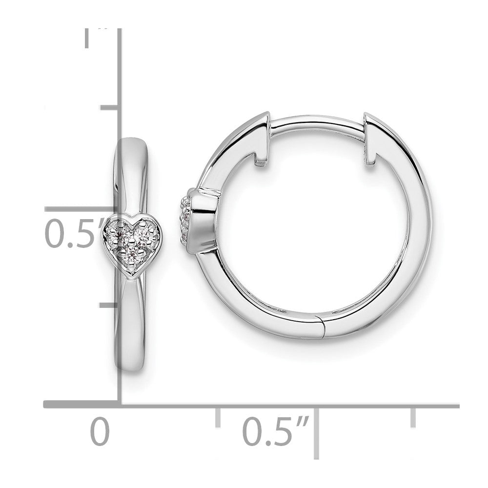 Sterling Silver White Ice Rhodium-Plated Diamond Heart Hinged Hoop Earrings