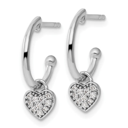 Sterling Silver White Ice Rhodium-Plated Diamond Heart Dangle Post Earrings