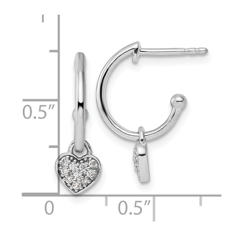 Sterling Silver White Ice Rhodium-Plated Diamond Heart Dangle Post Earrings