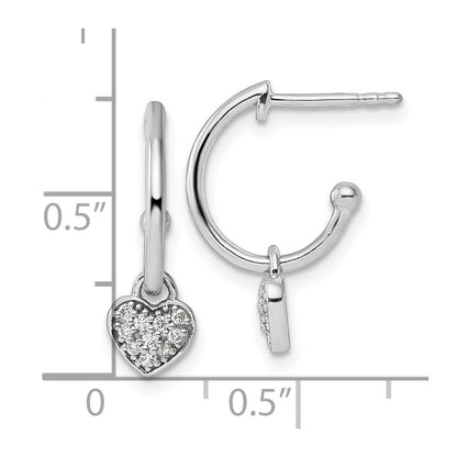 Sterling Silver White Ice Rhodium-Plated Diamond Heart Dangle Post Earrings