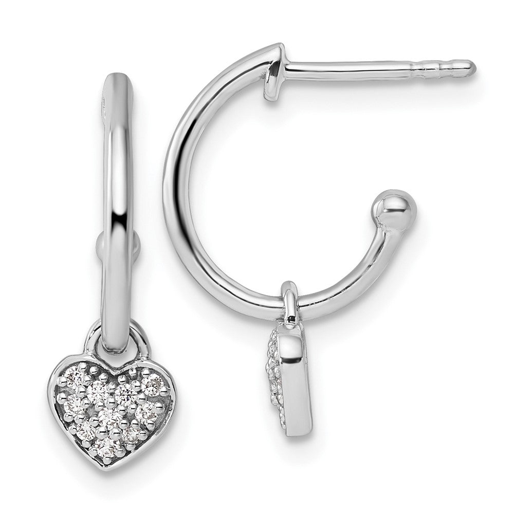 Sterling Silver White Ice Rhodium-Plated Diamond Heart Dangle Post Earrings