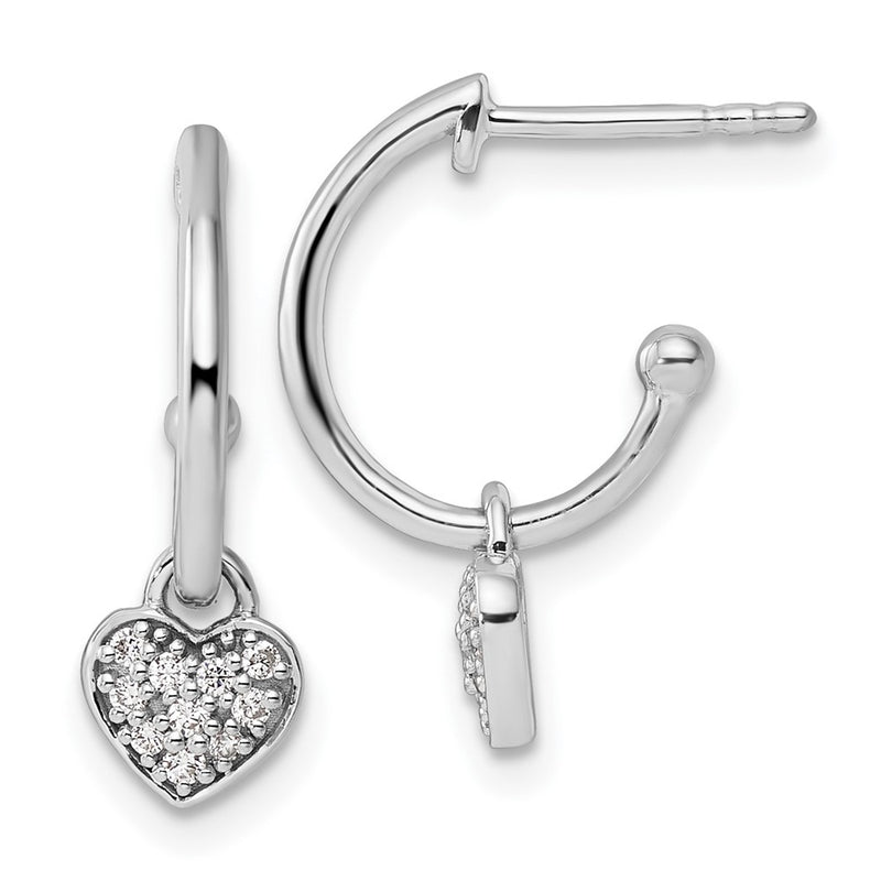 Sterling Silver White Ice Rhodium-Plated Diamond Heart Dangle Post Earrings