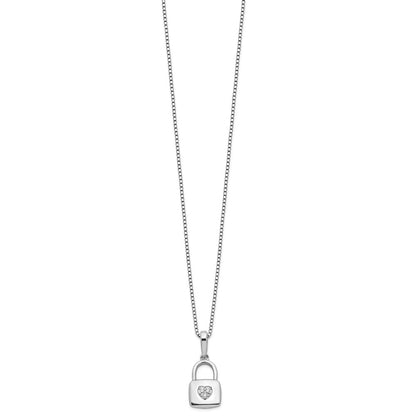 Sterling Silver White Ice Rhodium-Plated Diamond Heart Lock Necklace