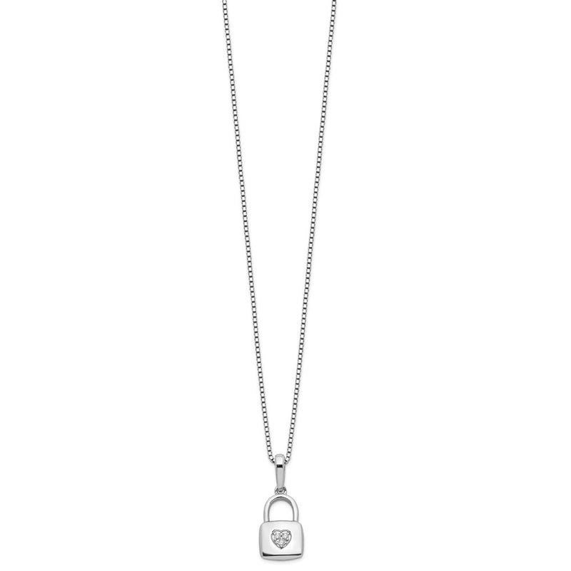 Sterling Silver White Ice Rhodium-Plated Diamond Heart Lock Necklace
