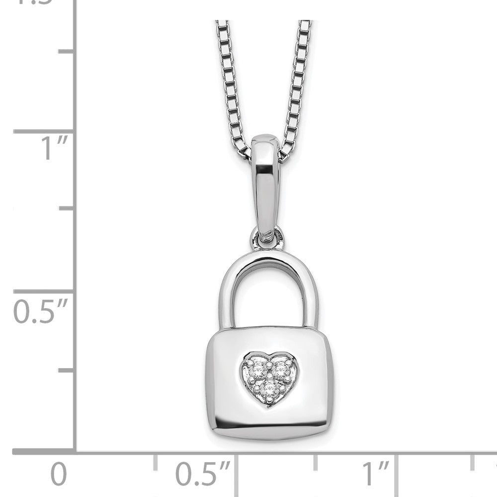 Sterling Silver White Ice Rhodium-Plated Diamond Heart Lock Necklace