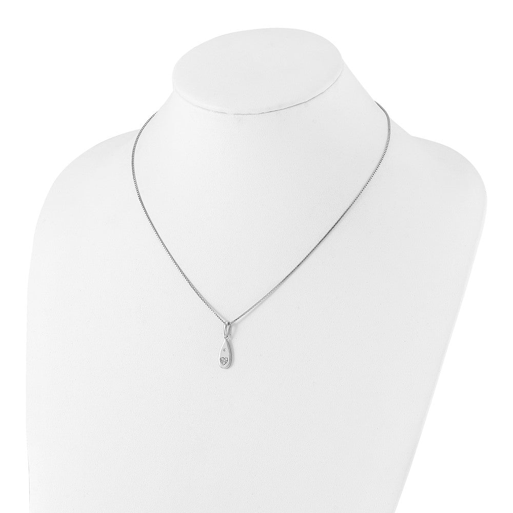 Sterling Silver White Ice Rhodium-Plated Diamond Heart Teardrop Necklace