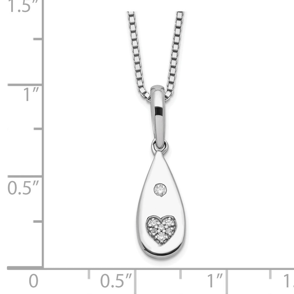 Sterling Silver White Ice Rhodium-Plated Diamond Heart Teardrop Necklace