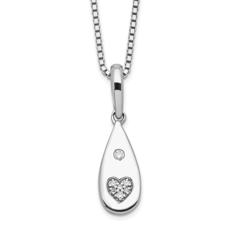 Sterling Silver White Ice Rhodium-Plated Diamond Heart Teardrop Necklace