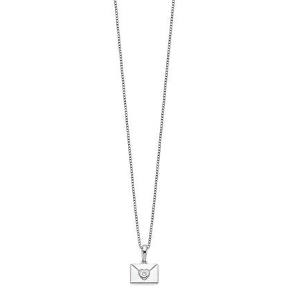 Sterling Silver White Ice Rhodium-Plated Diamond Heart Envelope Necklace
